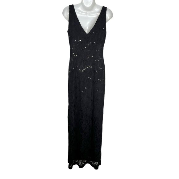 Lauren Ralph Lauren Black Lace Maxi Dress Evening Gown Sequin Detail Formal 2 - Picture 9 of 11
